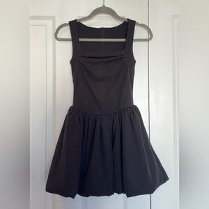 Black Square Neck Mini Dress With Bubble Skirt